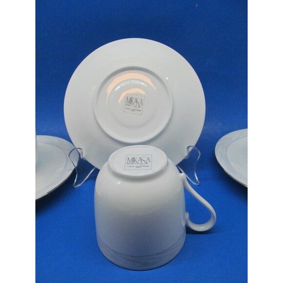 Mikasa Satin Moire Set Of 4 Saucers And 3 Footed Cups - Picture 14 of 16
